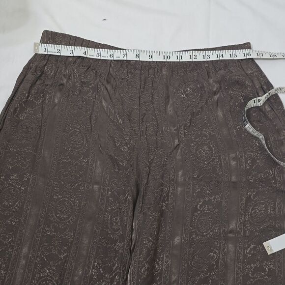 CP Shades Floral Brocade Jacquard Elastic Waist Wide Leg Pant Mocha Brown small - Picture 5 of 11